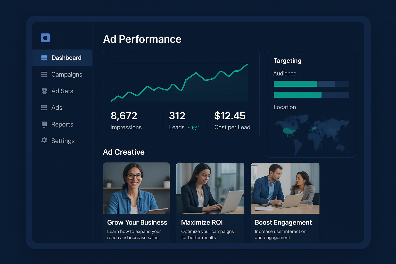 Meta ads management dashboard showing Facebook and Instagram ad campaigns